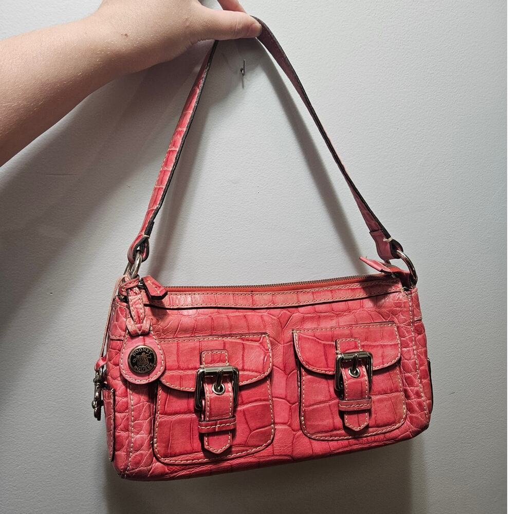 Vintage Y2K Dooney & Bourke Pink Croc Leather Double Buckle Shoulder Bag